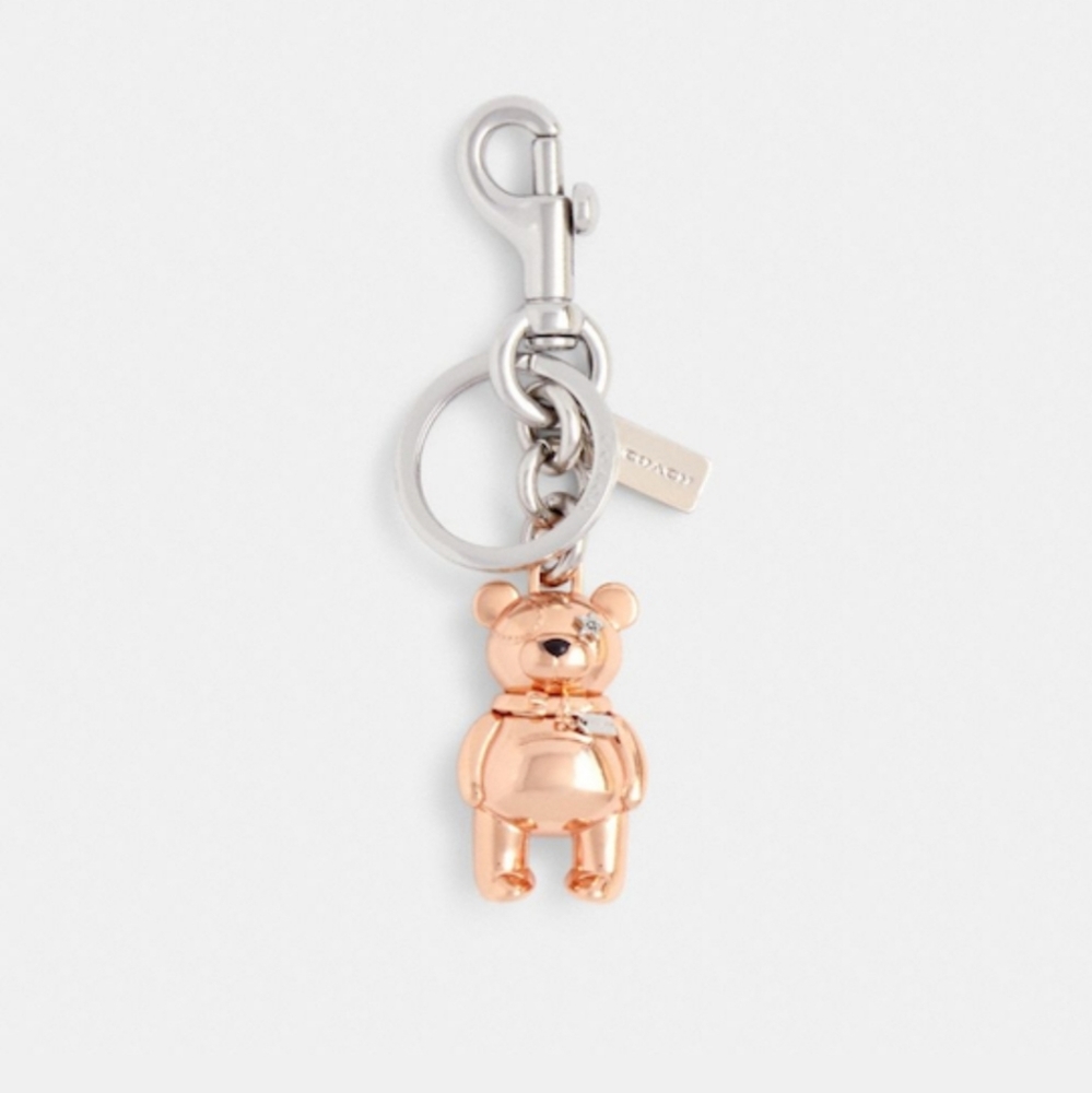 AUTHENTIC COACH BAG BEAR CHARM AND KEY CHAIN ROSEGOLD AND SILVER